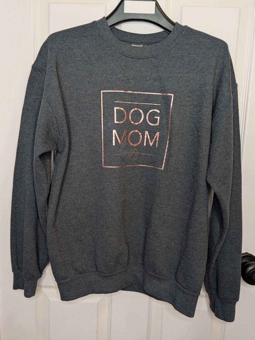 Dog Mom Crewneck Sweatshirt Charcoal Grey Rose Gold Print Size M